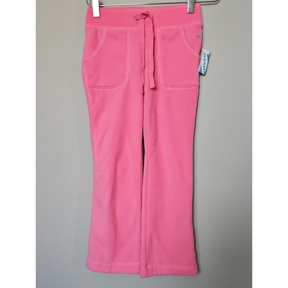 Old Navy Girls Pink Fleece Wide Leg Pants Silver Deer Embroidery Size S 6-7 NWT